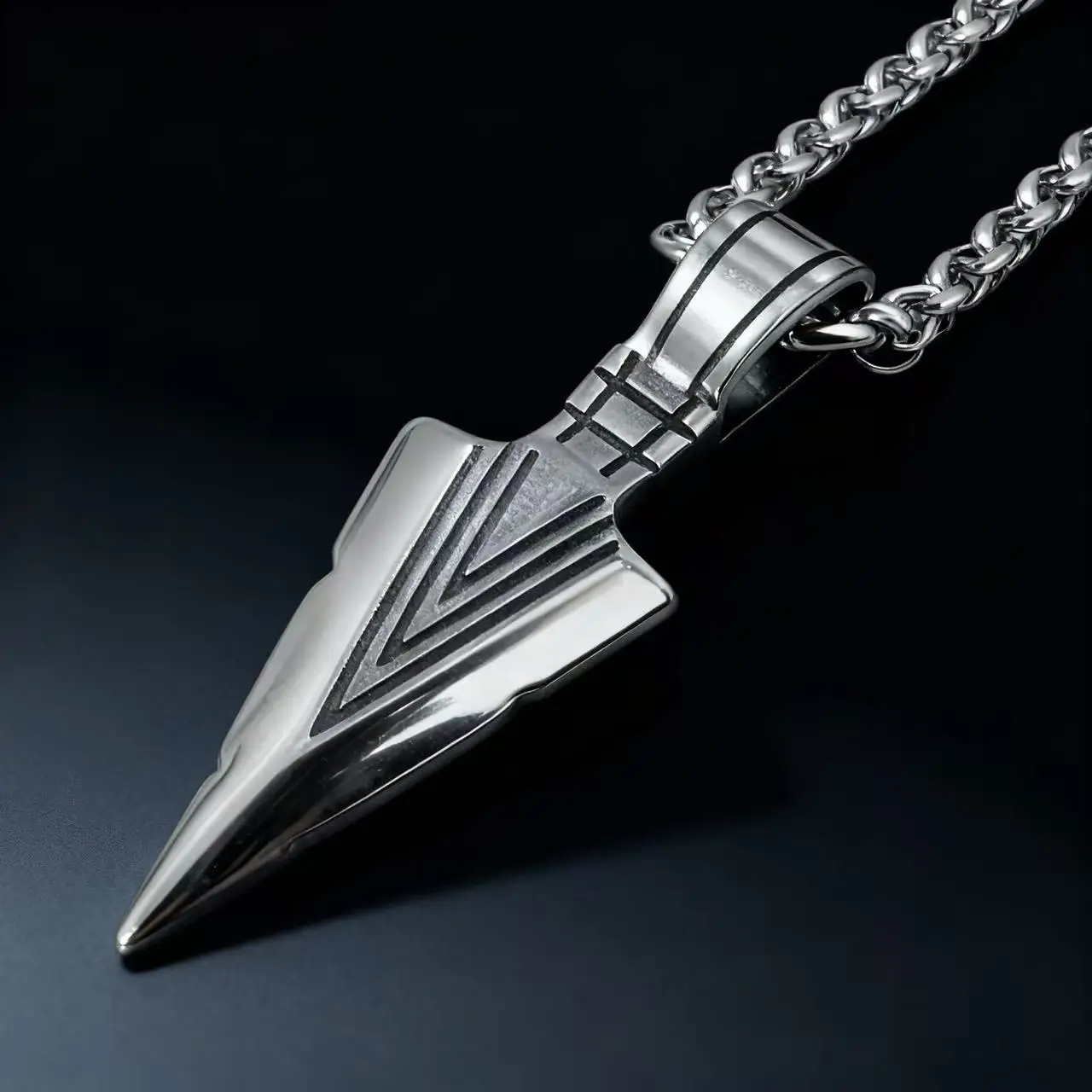 

HNSP 316L Stainless Steel Viking Pendant Spear Necklace For Men Punk Style Jewelry Accessory
