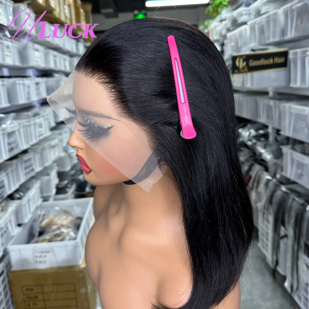 Uluck Doppio Disegnato Breve Rettilineo Bob 13x4 Parrucche Frontali Del Merletto Parrucche Dei Capelli Umani Brasiliani Neri 200% Densità Pre Pizzicate Per Le Donne