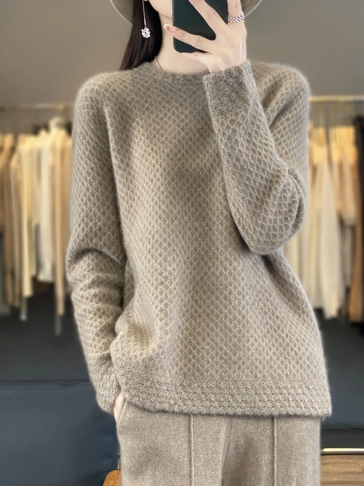 

Elegant Autumn Winter Ladies Sweater 100% Merino Wool Women Fashion Knitted Pullover Long Sleeve Thick Cashmere Clothing Tops