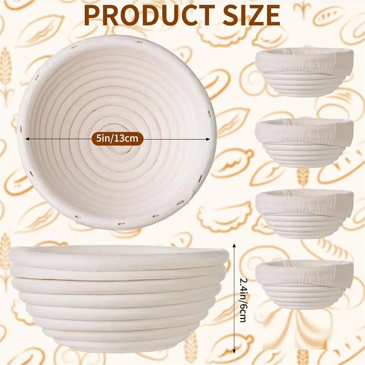 Juego de 5 Cestas de Fermentación para Pan Banneton, Cestas Pequeñas de 5 Pulgadas para Pan de Levadura, Accesorios para Hornear