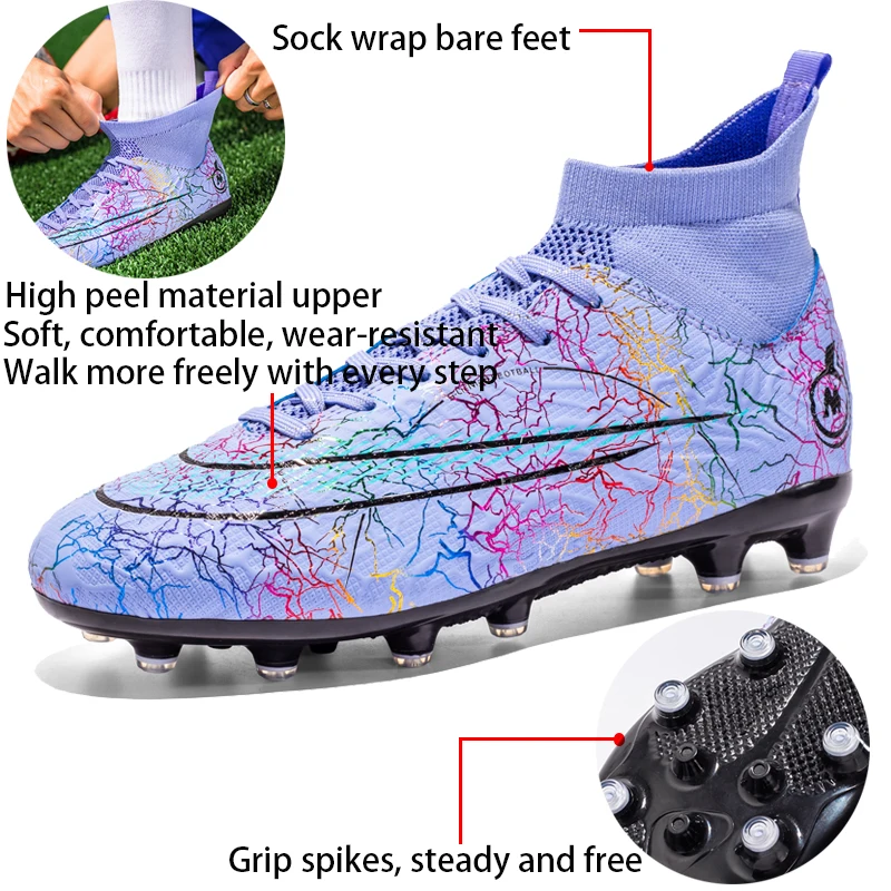 Soccer Shoes For Men High Ankle Ultralight Outdoor Lawn Training Turf Football Boots Kids AG/TF Teenager Soccer Cleats Sneakers