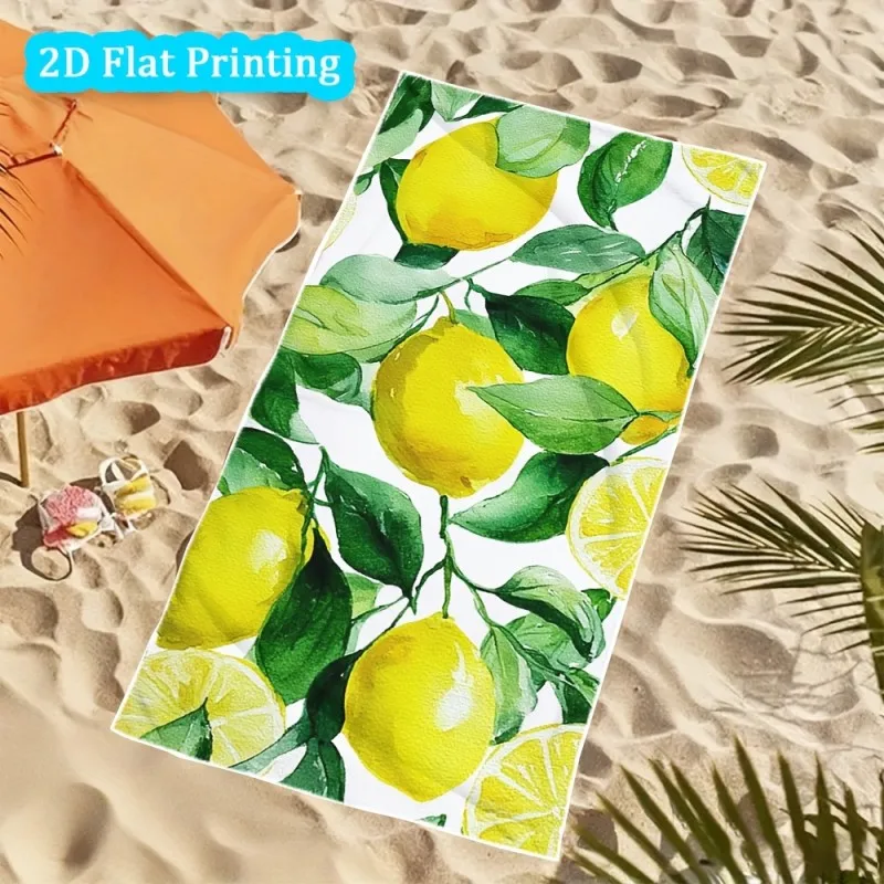 Watercolor Lemon Branch Whole & Slice Fruit All Over Print Microfiber Quick Dry Beach Towel Fresh Summer Bath Towel