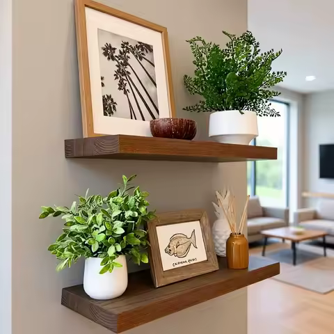 16 Inch Wall-Mounted Floating Shelves, Set of 2 - Ideal for Bathroom, Kitchen, or Living Room, Easy Installation