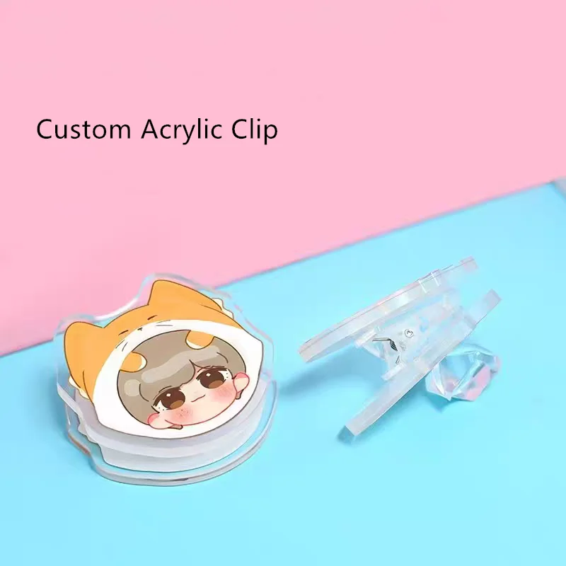 Wholesale Custom Photo Goods Acrylic Cute Clear PP Clips Organizers Stationery Decorative Gifts For Students & Office Use