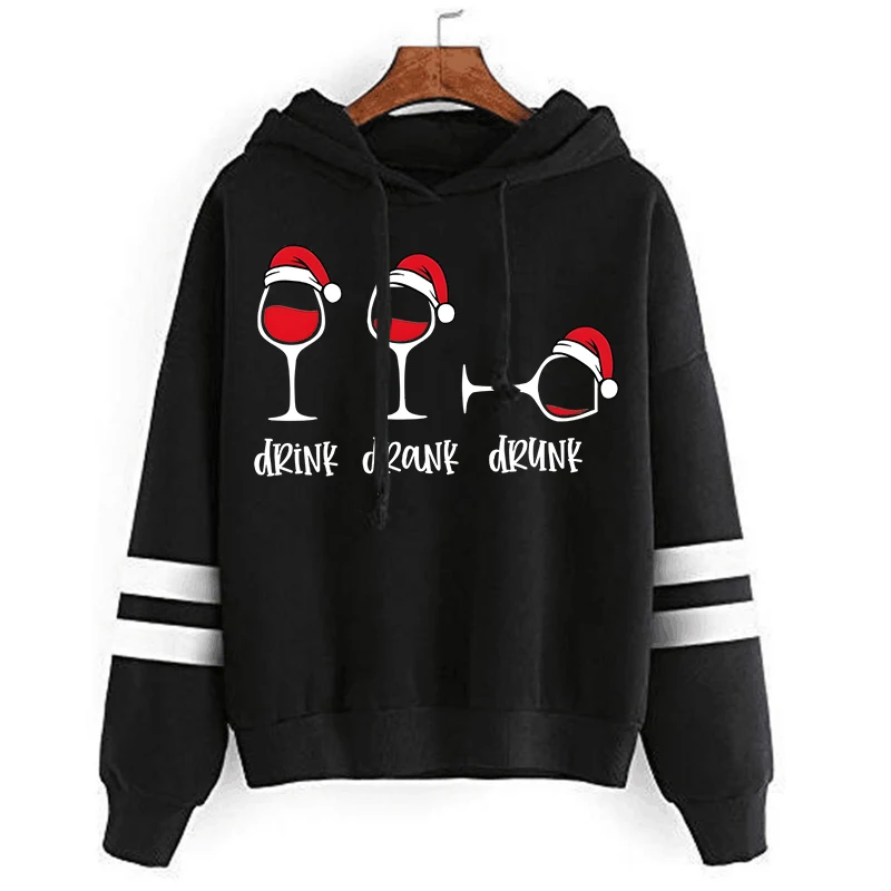 Pullover Hoodie Drink Draank Drunk Hoodies Creative Wine Christmas Graphic Print Oversized Women Sweatshirt Wine Santa Hoodies