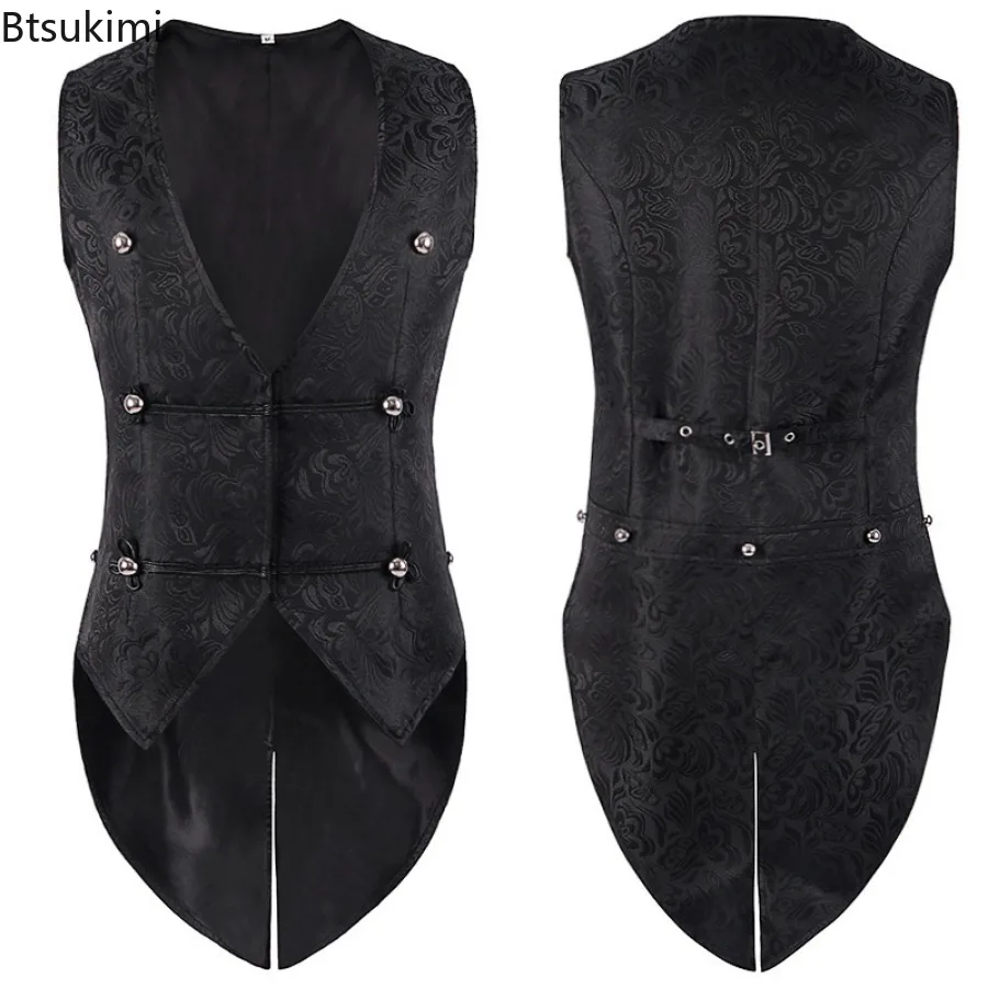 

Medieval Renaissance Tailcoat Vest Men's Vintage Jacquard Victorian Gothic Waistcoat Men Cosplay Costumes Noble Swallowtail Tops