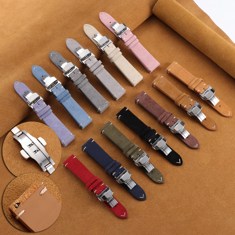 

14mm 16mm 18mm 19mm 20mm 21mm 22mm Quality Vintage Suede Leather Watch Straps Blue Watch Bands Replacement for Seiko for Oris