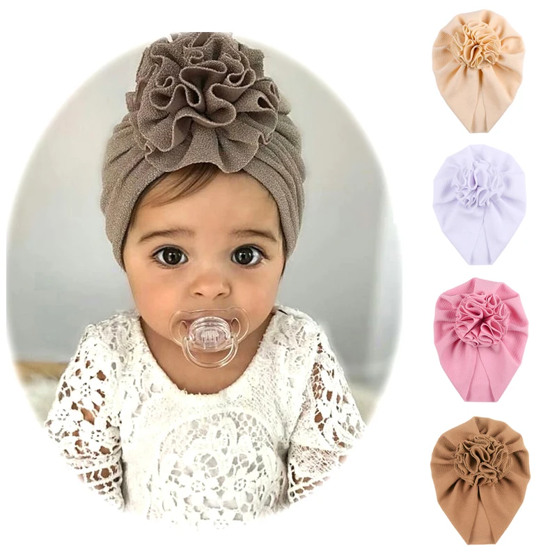 

Hat for Girls Cute Flower Solid Baby Turban Hat Children's Bonnet Toddler Headwraps Soft Kids Beanies Cap Hair Accessories