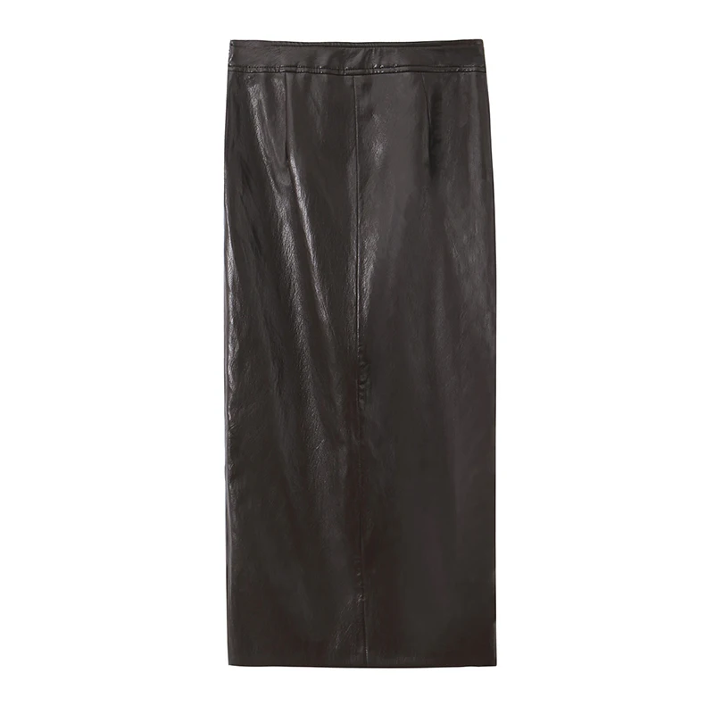 YENKYE Sexy Women Front Slit High Waist Faux Leather Midi Skirt New 2026 Spring Female Pencil faldas mujer