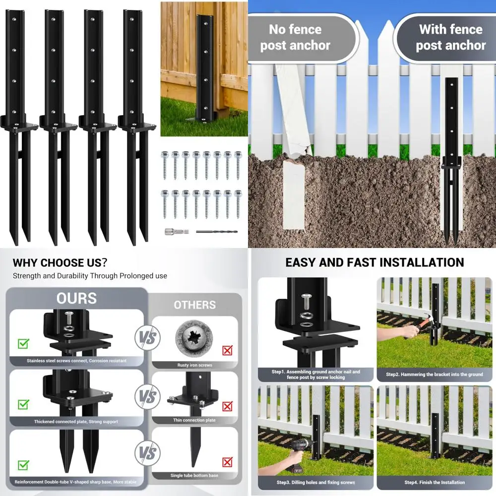 

Сверхмощные стальные анкерные стойки для забора для ремонта поврежденных деревянных стоек - наземные шипы для стабильности и поддержки