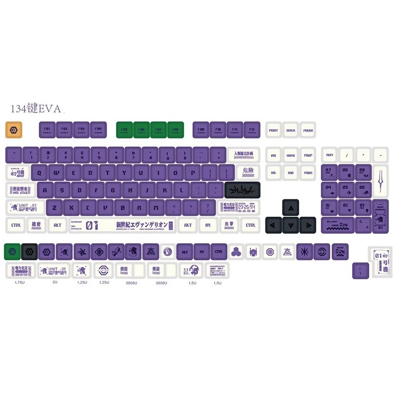 EVA 이니셜 머신 XDA 프로파일 키캡, 일본 애니메이션 키캡, 기계식 키보드용, 체리 MX 스위치 키캡, 134 키