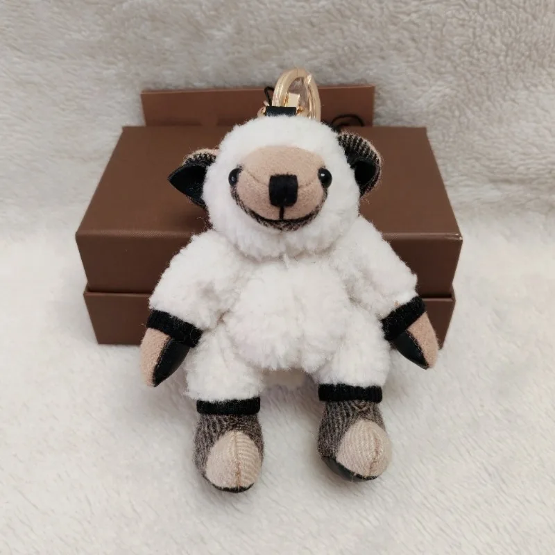 Cute Cashmere Plaid Teddy Bear Unicorn Plush Doll Car Keychain Hanging Ornament Couple Bag Charm Gift Women Men Trendy