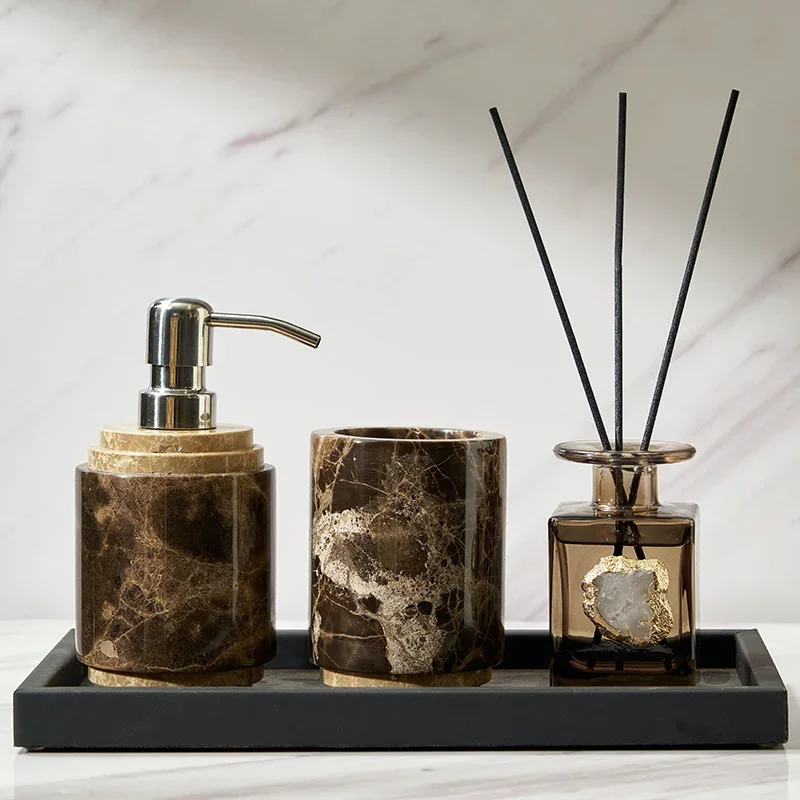 Nordic Color-Blocked Marble Lotion Bottle and Aromatherapy Tray Bathroom Accessories with Exquisite Color-Blocked Soap Dispenser