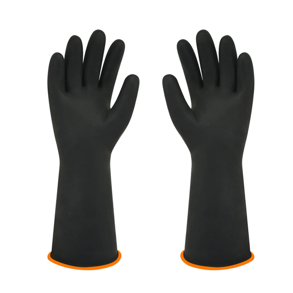 

1 Pair 35Cm Black Extended Industrial Rubber Gloves Skid Resistant Heavy Duty Acid Alkali Resistant Waterproof Protective