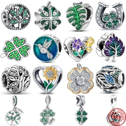 2024 New 925 Sterling Silver Green Forest Hummingbird Leaves Charm Beads Fit Original Pendant Bracelet DIY Fashion Woman Jewelry
