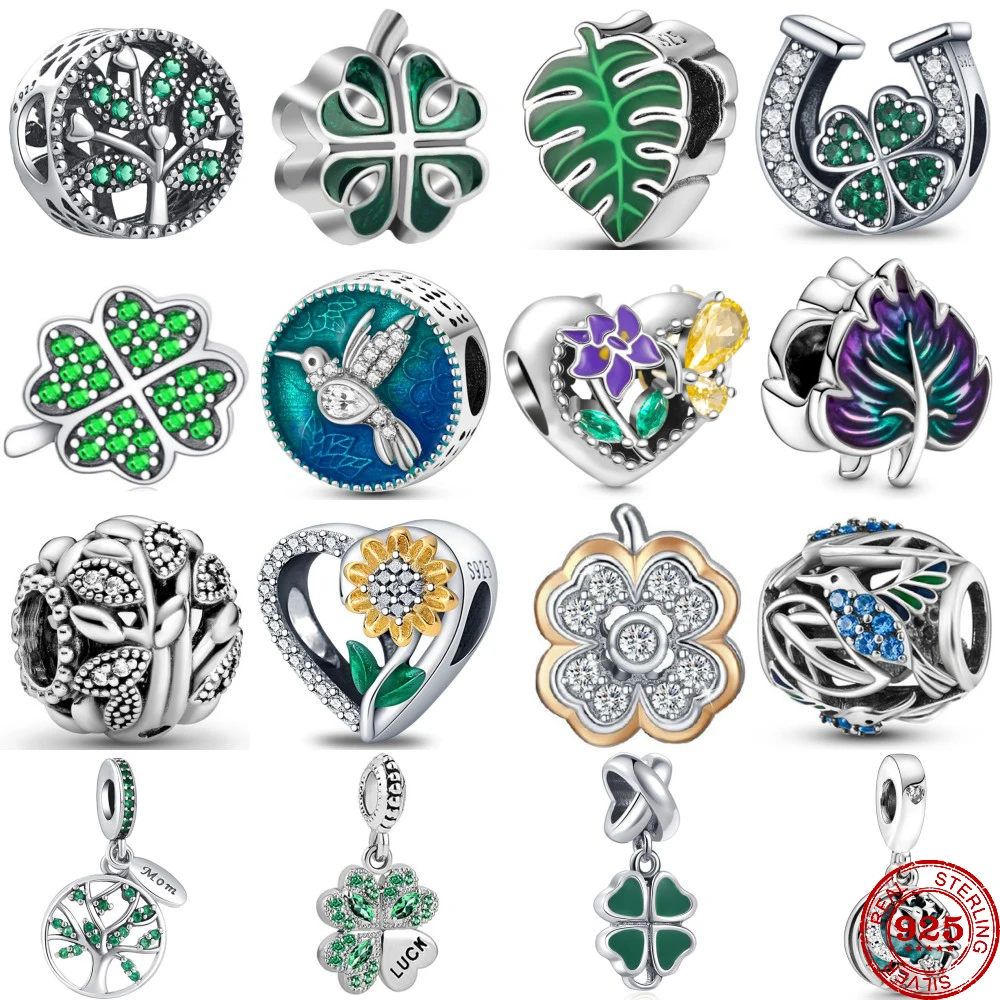 2024 New 925 Sterling Silver Green Forest Hummingbird Leaves Charm Beads Fit Original Pendant Bracelet DIY Fashion Woman Jewelry