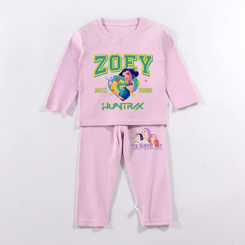 فيلم KPop شيطان الصيادين الطفل منامة بلون دافئ مجموعة فتاة طحن الصوف الخريف طويلة الأكمام ملابس المنزل رومي ثوب النوم