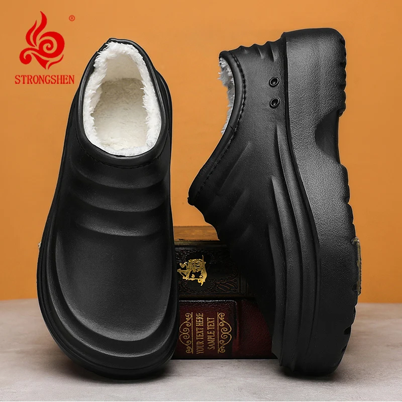 

Winter Men Chef Shoes Warm Kitchen Plush Clogs Non-Slip Waterproof Restaurant Working Shoes EVA Platform Cotton Fur Shoes