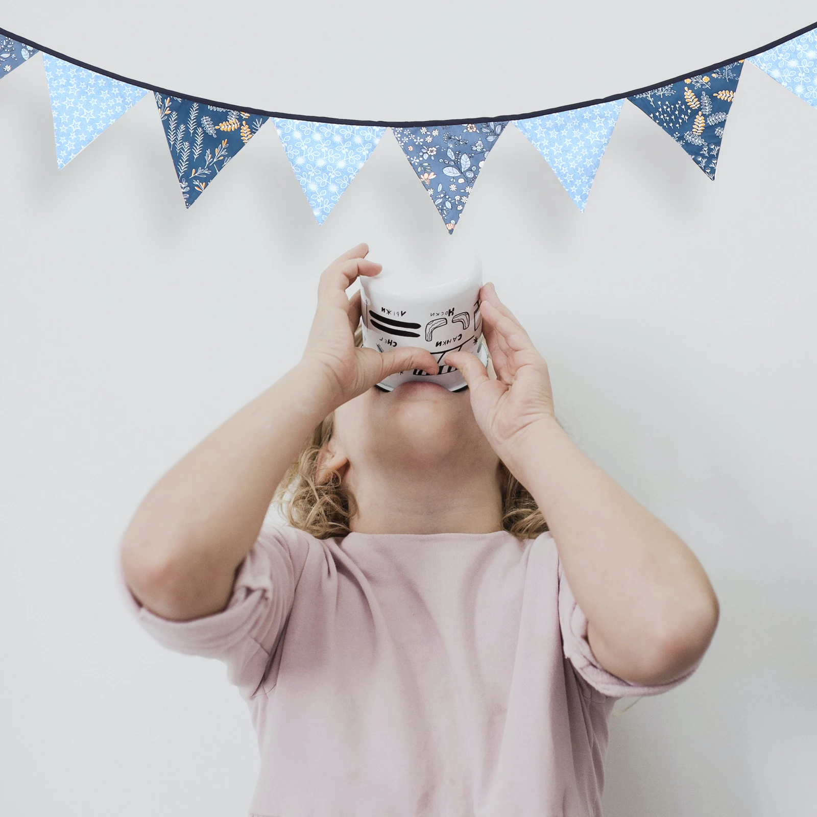 

Cotton Banner Flags Hanging Decor Blue Hanging nament Floral Jeans Style Indoor Outdoor Party Wall Door Window