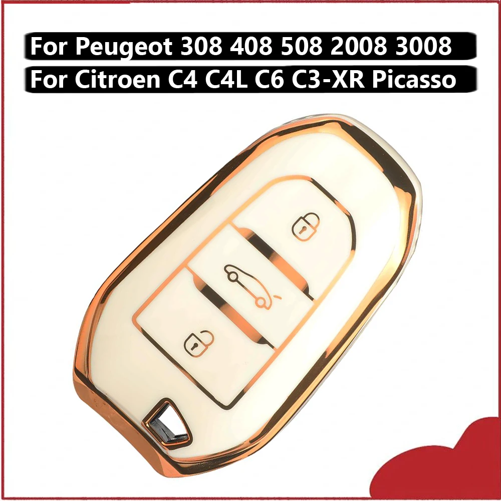 Jingyuqin New Remote Key Case For Peugeot 308 408 508 2008 3008 4008 Citroen C4 C4L C6 C3-XR Picasso DS3 DS4 DS5 Soft TPU Car