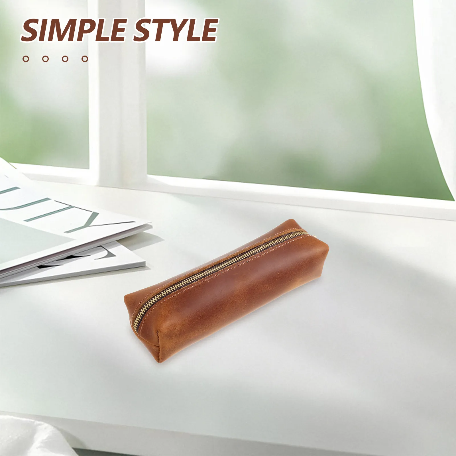 

Минималистичный пенал из натуральной кожи на молнии, вместительный органайзер для художников, работы, офиса, рисования