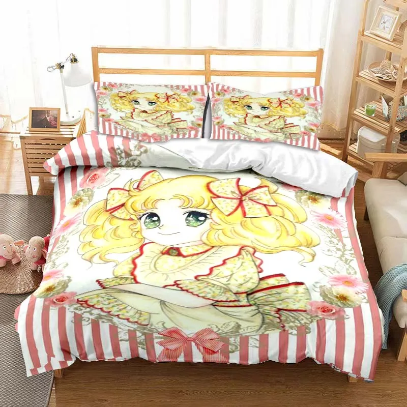 

Manga Candy Cute Bedding Set Soft Duvet Cover Single Double King Bed Set Adult Children's Bedroom Animation Sheet Set Kid's Gift