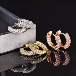 Luxury Women Small Hoop Earrings Dazzling Micro Paved CZ Stones Versatile Female Accessories High Quality Fashion Jewelry E5978