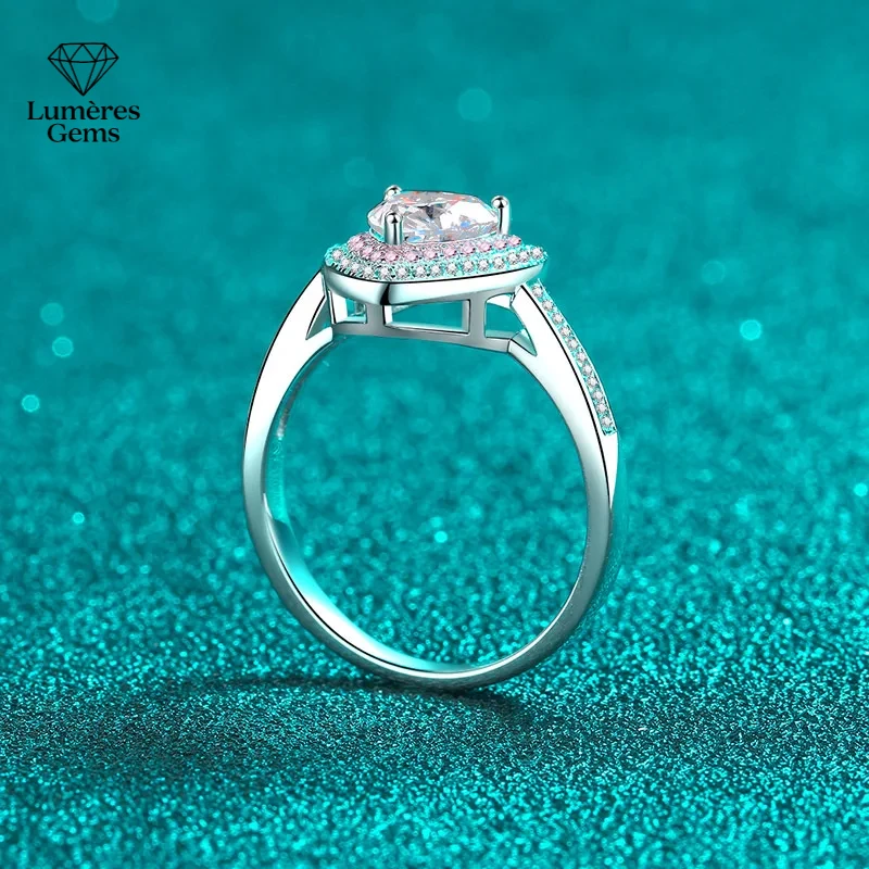 18K สีขาวทอง Platinum PT950 1Ct Moissanite Heart Love ตัดงานแต่งงานแหวนผู้หญิง Dainty โมเดิร์นเครื่องประดับ