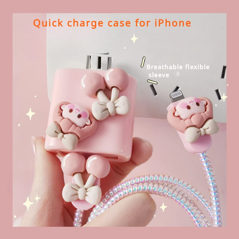 Cute Cherry Girl Data Cable Protector Winding USB Charging Data Cable Protection Cover, Anti-break for IPhone Series Organizer