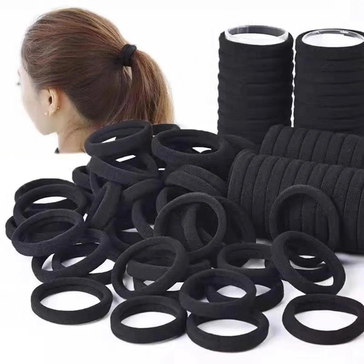 

50pcs/pack Nylon Hair Ties 1 Inch Black No Damage Elastic Hair Tiesfor Girls & Women Ponytails Updos Braids ZSY