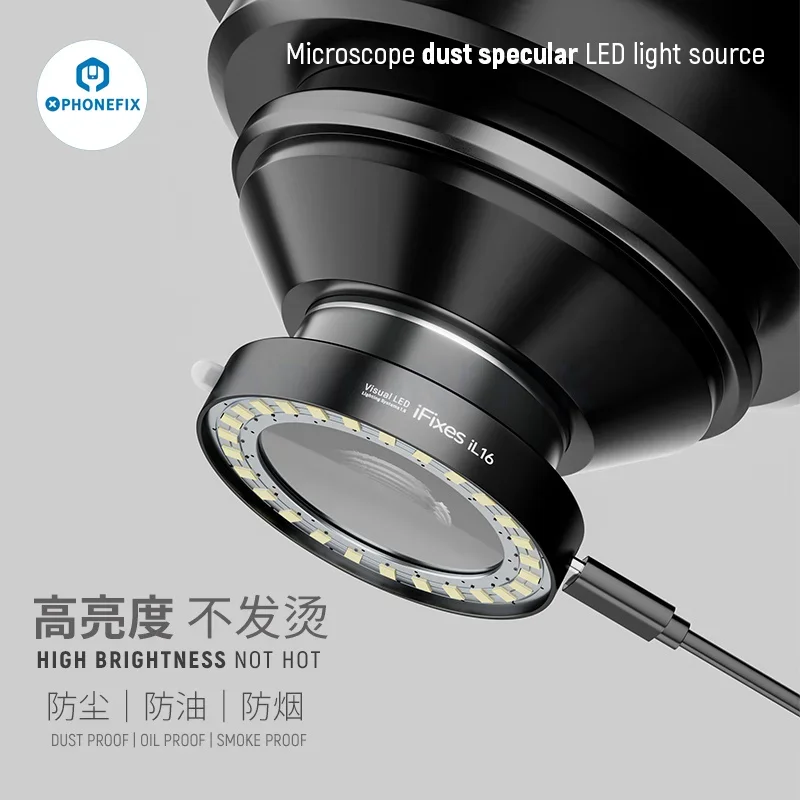 iFixes iL16 Microscope Polarized Ring Light USB Power Supply LED Light for Industrial Monocular Stereo Microscope Solder Repair