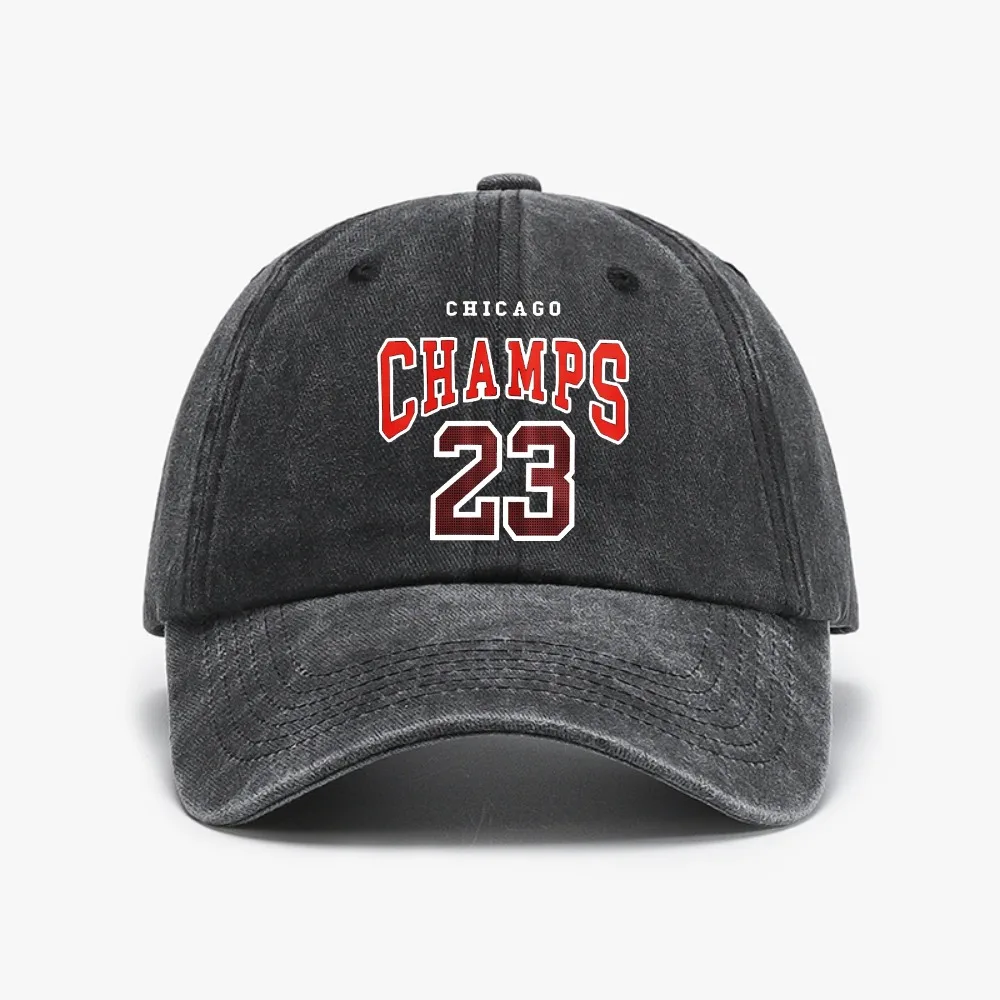 

Chicago Champs 23 USA City Team Gym hat Adjustable Solid Color Baseball Cap Washed denim Golf hat