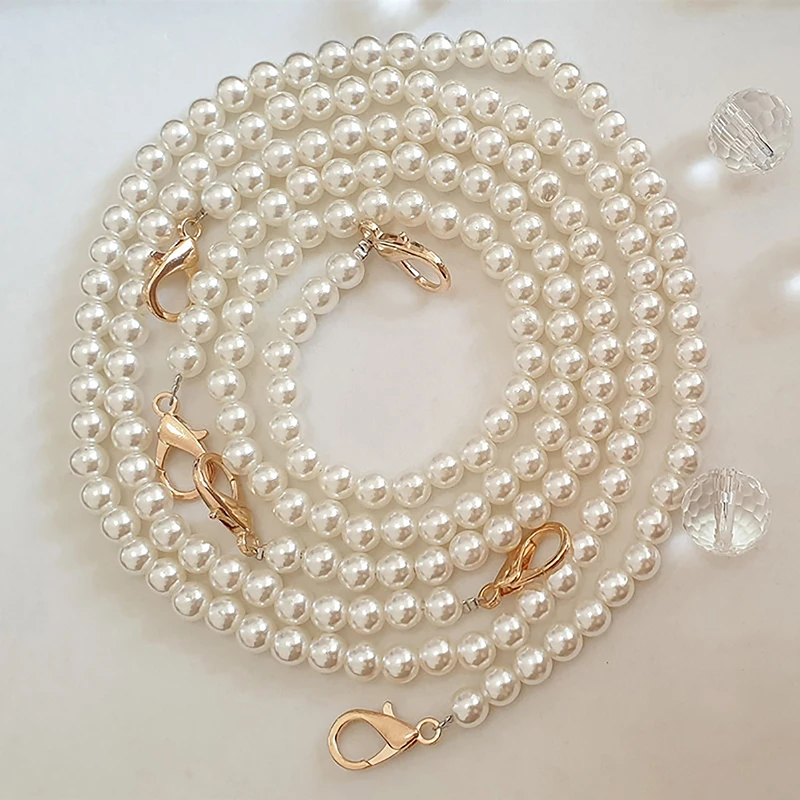 8mm 25-120cm Pearl Strap for Bags Handbag Handles DIY purse Replacement Long Beaded Chain for Shoulder Bag Straps Pearl Belt