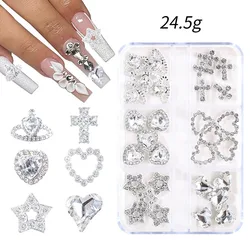30Pcs Star Nail Charms Metal Rhinestones 3D Love Cherry Cross Gems Planet Nails Crystal Diamond Nail Art Decorations Accessories