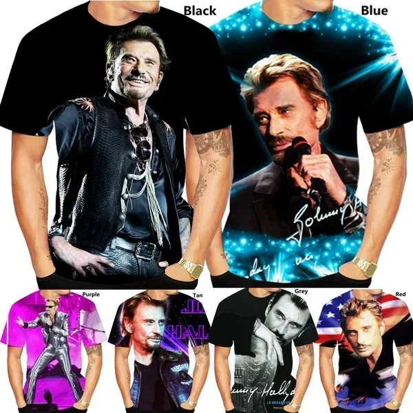 

New Fashion Rock Star Johnny Hallyday 3d Printing T Shirt Summer Casual Harajuku Short Sleeved Men Women Street Style T-shirt