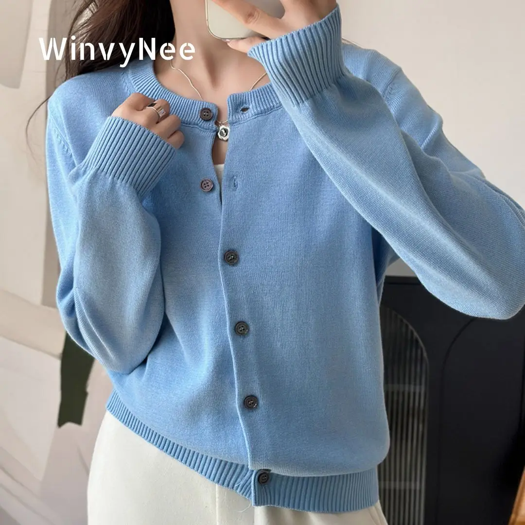 

WinvyNee Women's 100% Pure Cotton Women Round Neck Cardigan Fashion Office Tops Casual Wear Ladies Outfit Travel Daily ZA1002004