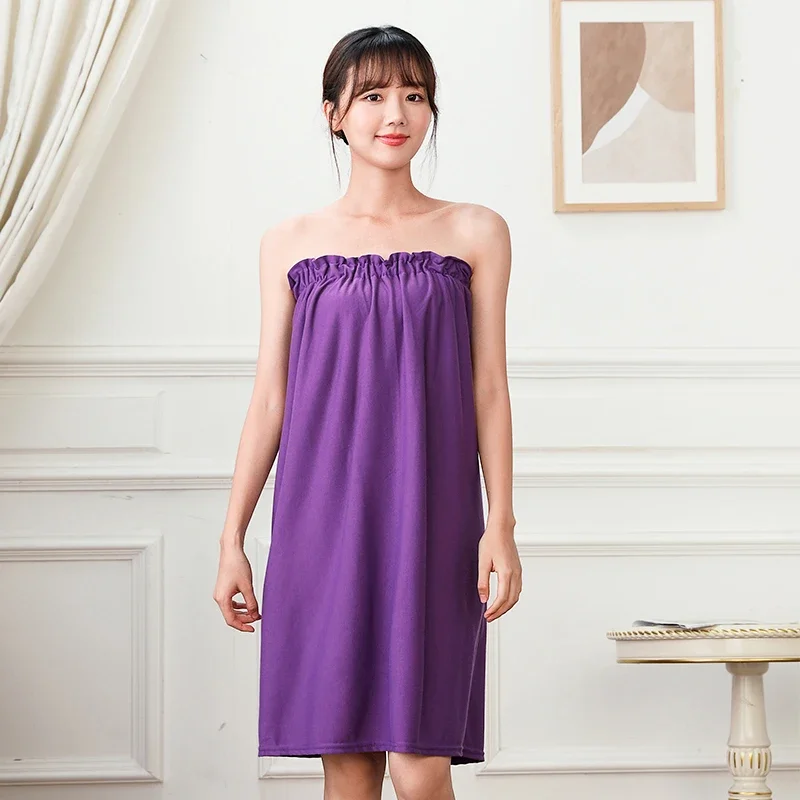 

Short Sleeve Cotton Bathrobe for Women - Wearable Shower Bath Towel for Home Beauty Salon Sweat Sauna Bathroom