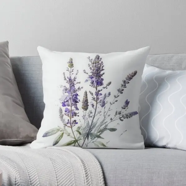 Lavender Flowers  Printing Throw Pillow Cover Square Fashion Office Fashion Cushion Bed Comfort Pillows not include One Side