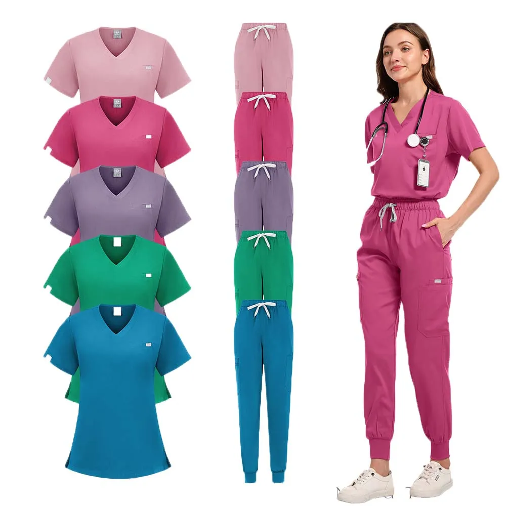Hot Sale Anti Wrinkle Scrubs Workwear Washable Soft Fabric Nurse Hospital Uniforms Medical Scrubs Top Pants Jogger Scrubs Sets