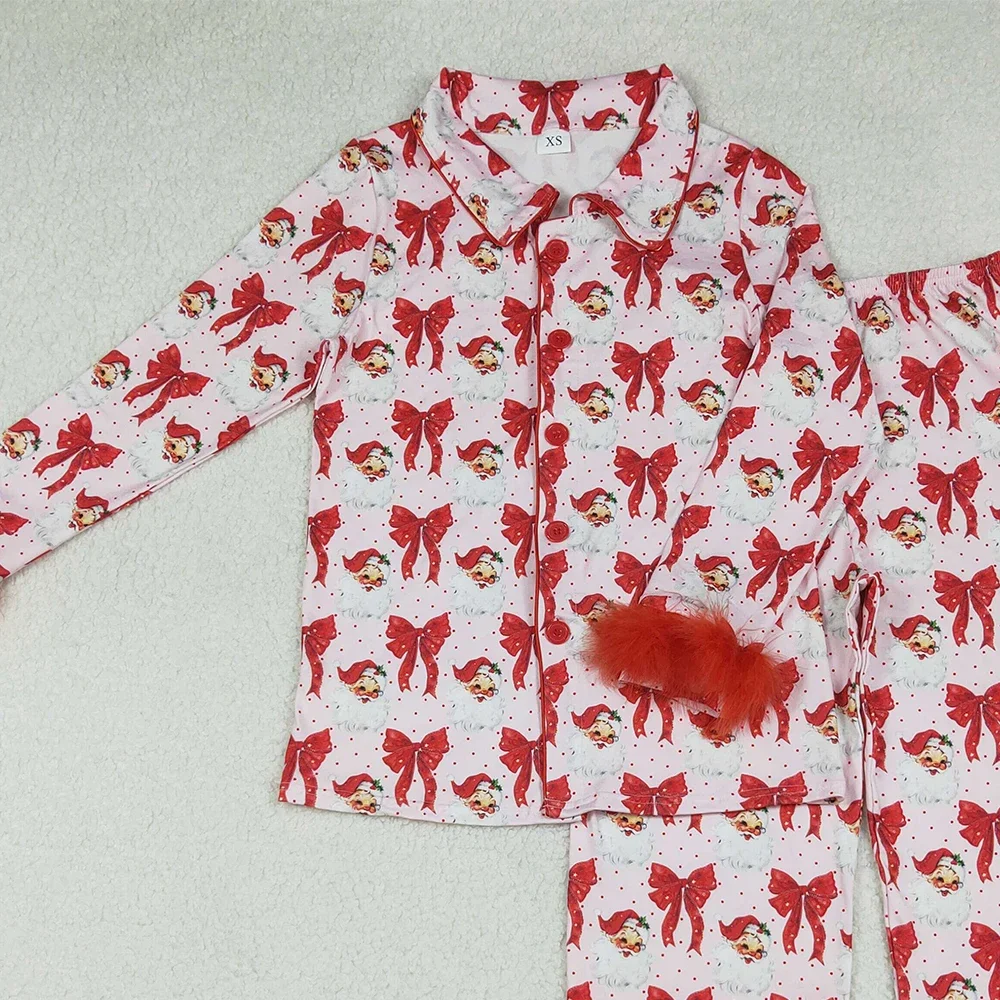 الكبار امرأة ملابس خاصة الفراء طويلة الأكمام زر أسفل سانتا الانحناء قميص مجموعة السراويل عيد الميلاد الزي النساء منامة الملابس بالجملة