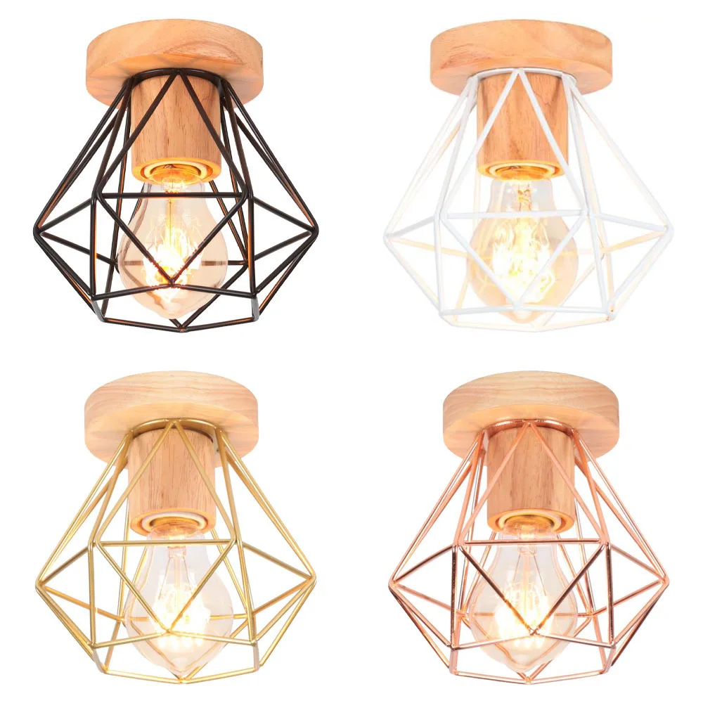 

Minimalist Wood E27 Ceiling Light Modern Nordic Retro Iron Ceiling Lamp For Living Room Bedroom Bathroom Kitchen Balcony Decor