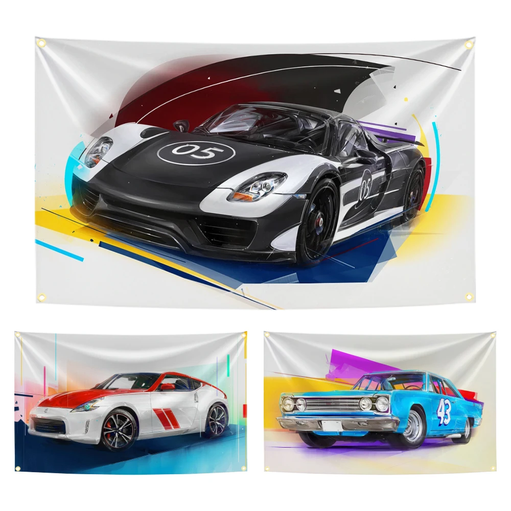 90x150cm Classic Cool Car Flag 918 370Z Racing JDM Digital Art Tapestry Polyester Printing Banner for Garage Wall Art Decoration