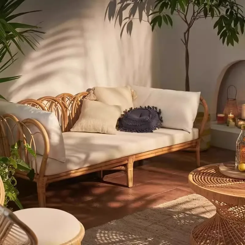 

True vine three-person sofa wabi-sabi wind household small apartment simple handmade rattan sofa homestay rattan sofa