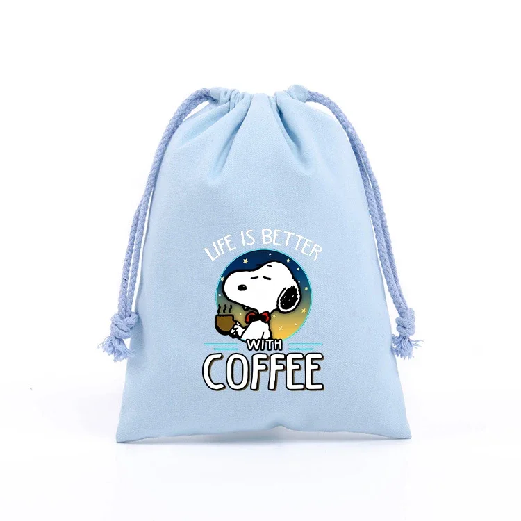 Anime Snoopys Peanuts Drawstring Bags Cartoon Print Sport Kids Girl Child Student Cute Portable DIY Party Hand Pocket Gift Pouch