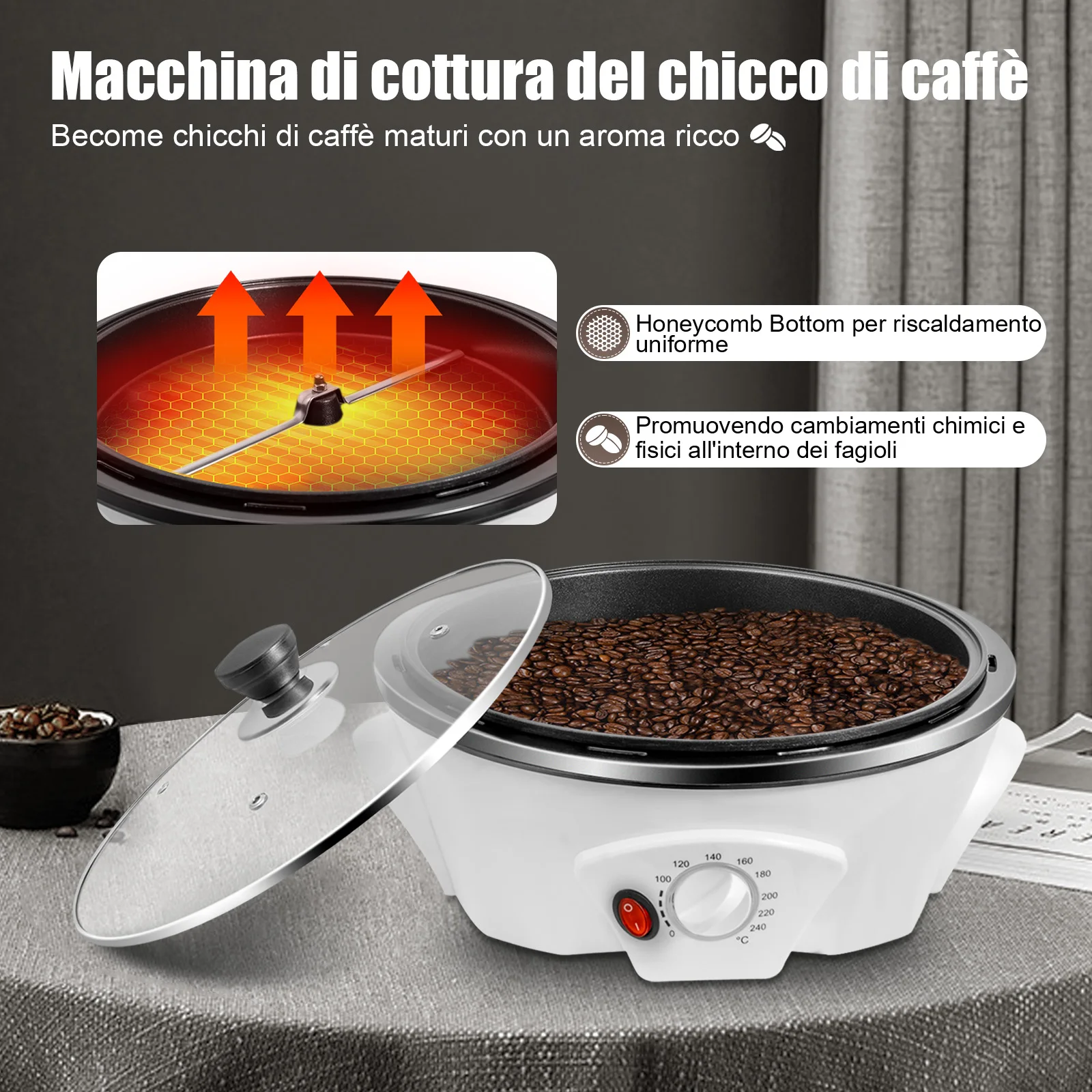 محمصة قهوة 800 وات 110 فولت قابس أمريكي 1.1 رطل سعة 32-464 ℉ زجاج Pp غير لاصق مناسب للمنازل والمقاهي ومحلات الشاي والحليب #6