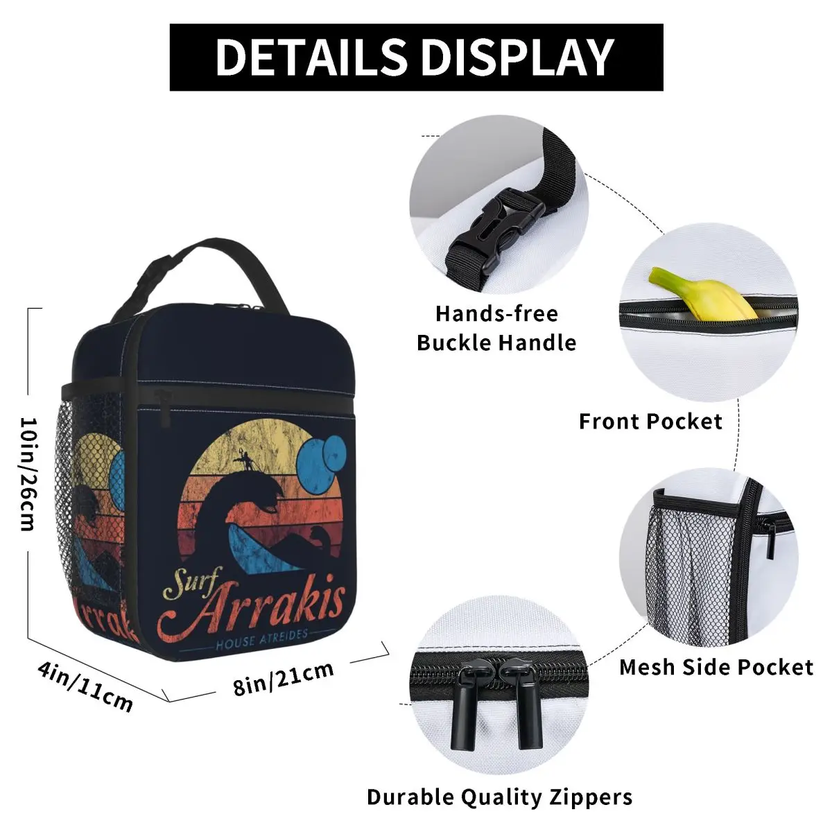 Visit Arrakis Distressed Surf Dune Sci Fi Insulated Lunch Bag for Kids School Cooler Thermal Food Box Tote Lunch Boxes Container