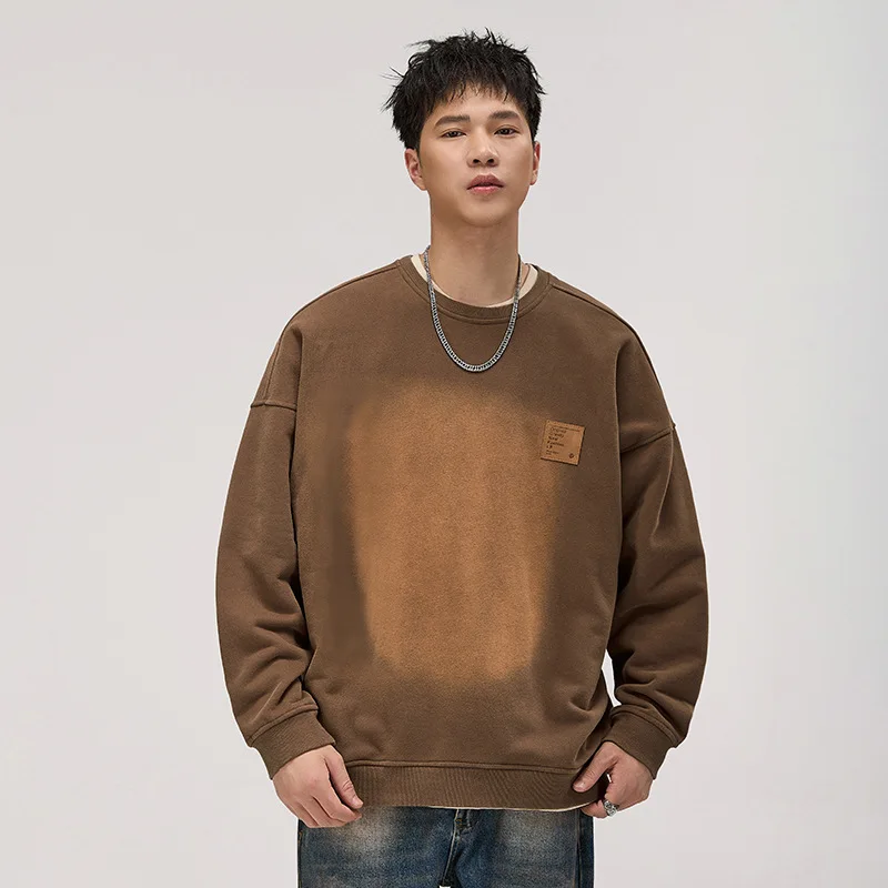 Washed Old Sweatshirt Men's Streetwear Fashion Casual Loose Plus Size Wide Fat Bottom Pullover Sweatshirts Tops Hoodie