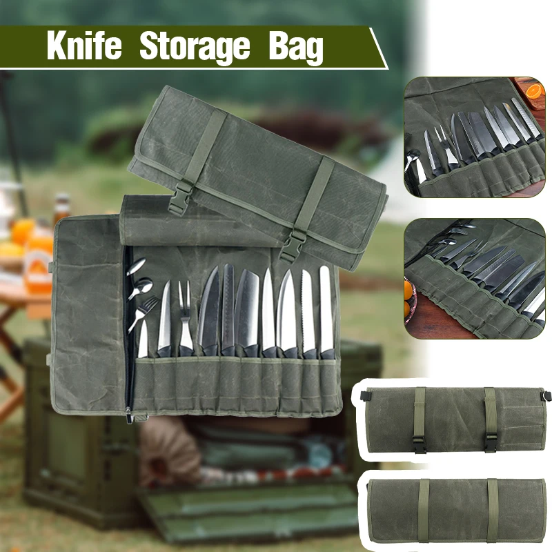 

Portable Chef Knife Bag Canvas Roll Carry Case Professional Kitchen Cleaver Storage Pocket Carrying Roll Bag Outdoor Organizer