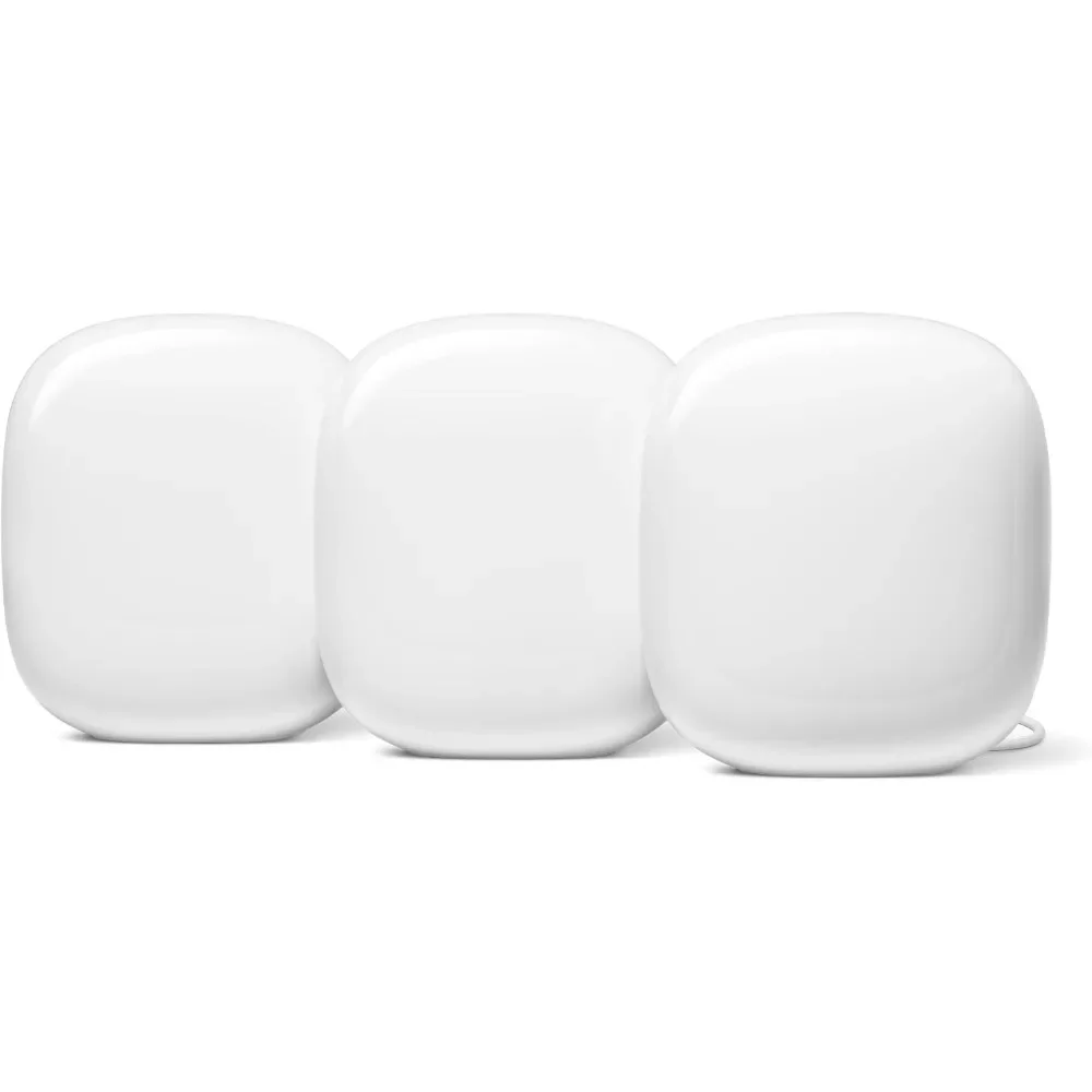 Nest WiFi Pro - 6E - Reliable Home Wi-Fi System with Fast Speed and Whole Home Coverage - Mesh Router - 3 Pack - Snow