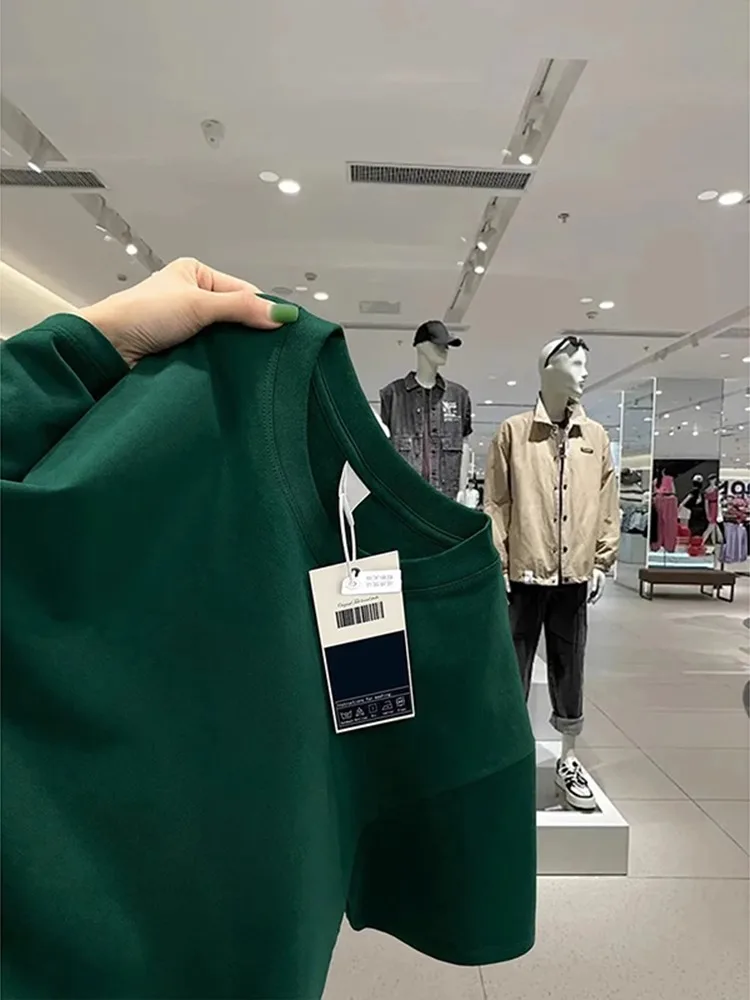 

Белая хлопковая футболка Heavyweight с иглами, мужская летняя футболка ort Sve f Sve oulder Fit American Sle с небольшим воротником...